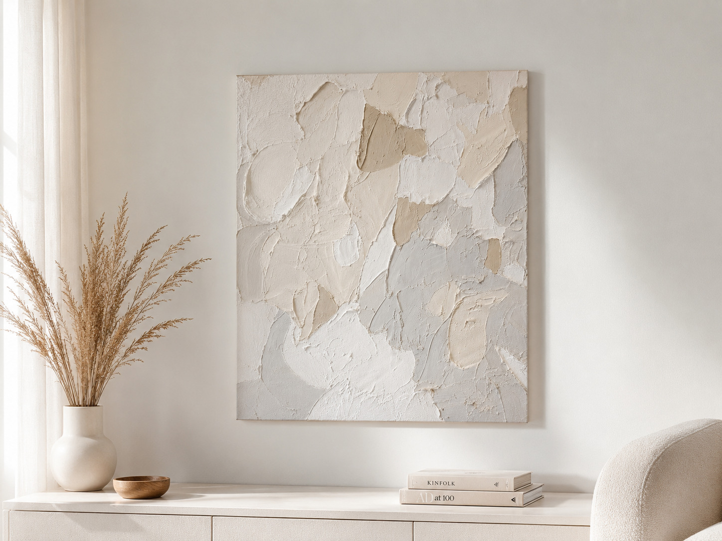 Œuvre abstraite texturée 3D beige
